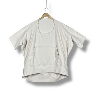 Marcella NYC Oversized S/S Sweatshirt Womens OS Cream White Pocket Pullover Top